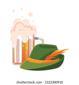 mug of beer with german hunting hat in white background vector illustration design