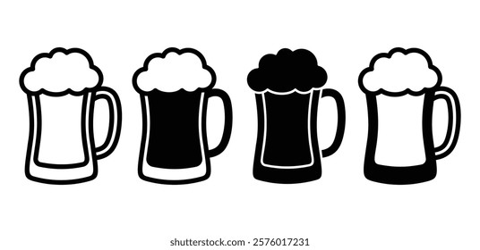 mug beer glass icon symbol vector design black white color outline and black filled illustration collection sets