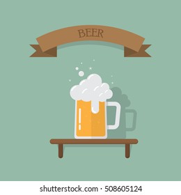 Mug beer in glass on shelf with label text ,Mug of beer in flat style,vector eps10