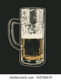 Mug Of Beer. Hand Drawn Design Element Engraving Style. Vector Illustration.