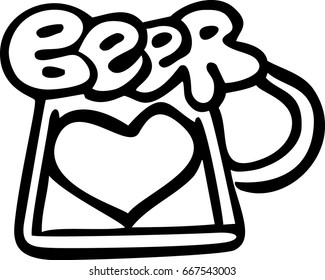 Mug of beer. Heart inside. Vector logo.
