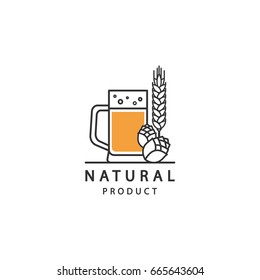 Mug of beer. Hops. Wheat. Linear vector icons.