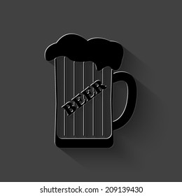 mug of beer icon - black vector illustration with shadow on dark background