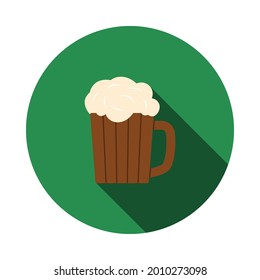 Mug Of Beer Icon. Flat Circle Stencil Design With Long Shadow. Vector Illustration.