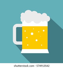 Mug of beer icon. Flat illustration of mug of beer vector icon for web   on baby blue background