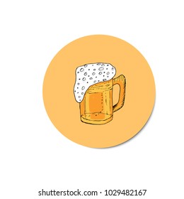Mug with beer icon in hand drawn style. Vector illustration. For print, web, creative design