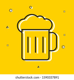 Mug of Beer Icon with Lightning Icon Isolated on Yellow Background. Vector Icon with Dark Black Outline Color