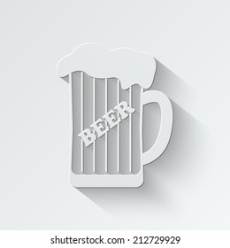 mug of beer icon - paper vector illustration with shadow on light background