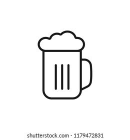 Mug of beer icon thin line for web and mobile, modern minimalistic flat design. Vector icon with dark grey outline and offset colour on white background.