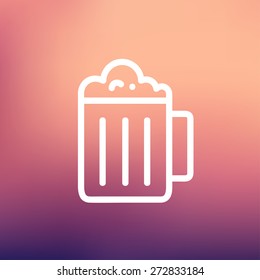 Mug of beer icon thin line for web and mobile, modern minimalistic flat design. Vector white icon on gradient mesh background.