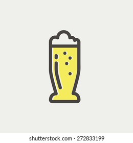 Mug of beer icon thin line for web and mobile, modern minimalistic flat design. Vector icon with dark grey outline and offset colour on light grey background.