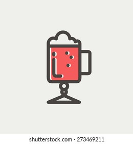 Mug of beer icon thin line for web and mobile, modern minimalistic flat design. Vector icon with dark grey outline and offset colour on light grey background.