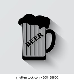 mug of beer icon - vector illustration with shadow on light background