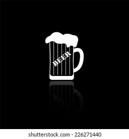 mug of beer icon - vector illustration with reflection isolated on black