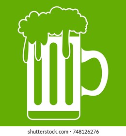 Mug with beer icon white isolated on green background. Vector illustration