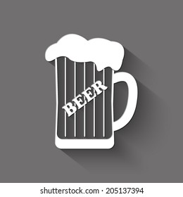 mug of beer icon - white vector illustration with shadow on gray background