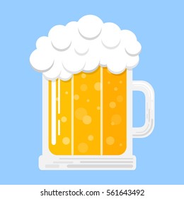 Mug of beer isolated on blue background. Vector.