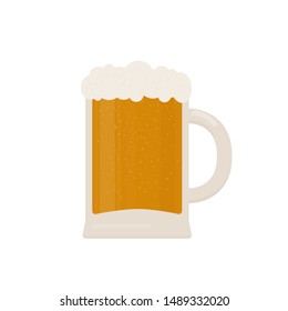 Mug of beer isolated on white. Traditional Bavarian beer festival Oktoberfest. Flat vector icon. Easy to edit template for logo design, poster, banner, flyer, t-shirt, invitation, sticker, etc. 