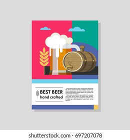 Mug of beer and a keg of beer. Colorful poster. The best beer.