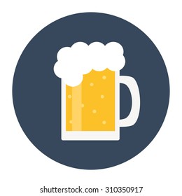 Mug of beer. Light beer with foam in glass mug. Isolated icon on dark and white background. Flat style vector illustration. 