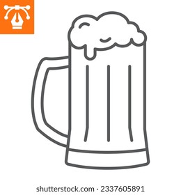 Mug of beer line icon, outline style icon for web site or mobile app, oktoberfest and alcohol, beer glass vector icon, simple vector illustration, vector graphics with editable strokes.