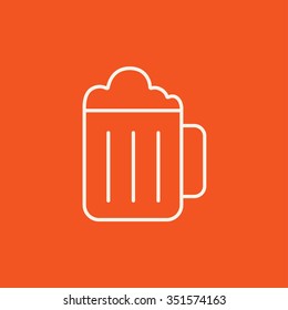 Mug of beer line icon for web, mobile and infographics. Vector white icon isolated on red background.