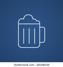 Mug of beer line icon for web, mobile and infographics. Vector light blue icon isolated on blue background.