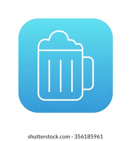 Mug of beer line icon for web, mobile and infographics. Vector white icon on the blue gradient square with rounded corners isolated on white background.