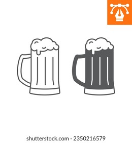 Mug of beer line and solid icon, outline style icon for web site or mobile app, oktoberfest and alcohol, beer glass vector icon, simple vector illustration, vector graphics with editable strokes.