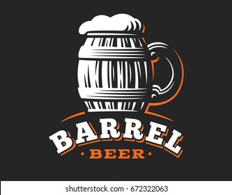 Mug beer logo- vector illustration, emblem brewery design on dark background