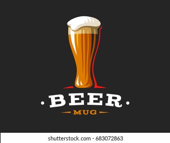 Mug beer logo- vector illustration, emblem brewery design on dark background