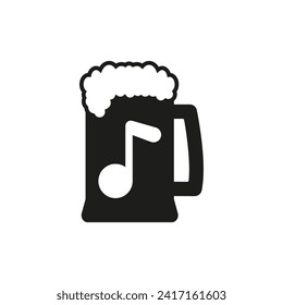 A mug of beer with a musical note. Beer and music. Vector silhouette. 