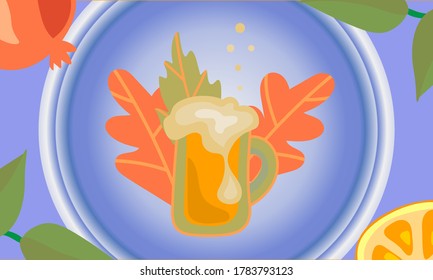 Umarmung von Bier auf Herbsthintergrund.
Flacher Vektor.