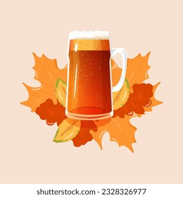 A mug of beer on a leafy background. oktoberfest