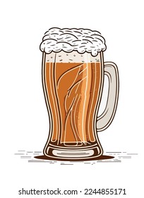 Mug with beer on a white background. Vector illustration of mug with beer and foam