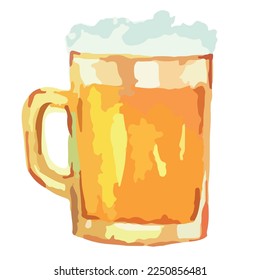 Mug of beer on white background. Design for print, poster, card, banner. Vector illustration. 