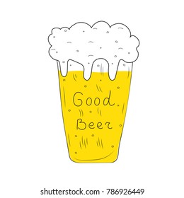 A mug of beer on a white background. Inscription good beer