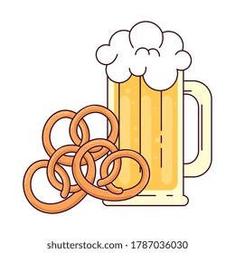 mug of beer with pretzel on white background vector illustration design