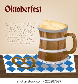 a mug of beer with a pretzel and text for oktoberfest