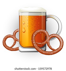 Mug of beer with pretzels. Vector illustration