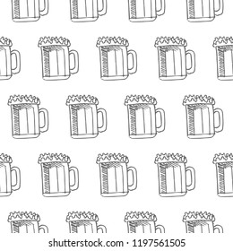 mug of beer seamless pattern isolated on white background