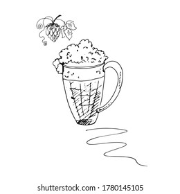 Mug with beer. sketch. Vector illustration. Hop branch.