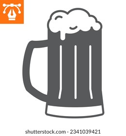 Mug of beer solid icon, glyph style icon for web site or mobile app, oktoberfest and alcohol, beer glass vector icon, simple vector illustration, vector graphics with editable strokes.