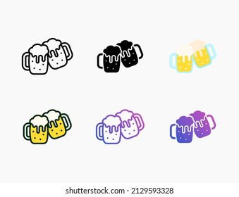 Mug Beer toast icon set with line, outline, flat, filled, glyph, color, gradient. Editable stroke and pixel perfect. Can be used for digital product, presentation, print design and more.
