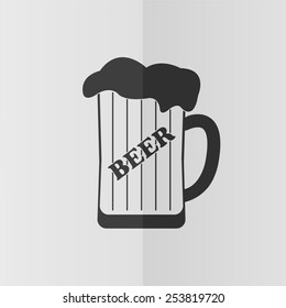 Mug of beer vector icon. Effect of folded paper. Flat design