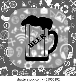 mug of beer vector icon - matte glass button on background consisting of different icons