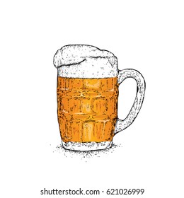 Mug with beer. Vector illustration for a card or poster. Print on clothes. Alcoholic beverage.
