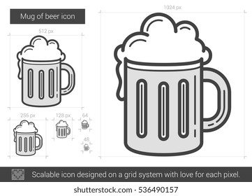 Mug of beer vector line icon isolated on white background. Mug of beer line icon for infographic, website or app. Scalable icon designed on a grid system.