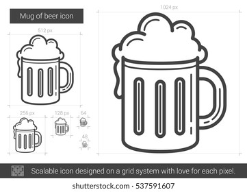 Mug of beer vector line icon isolated on white background. Mug of beer line icon for infographic, website or app. Scalable icon designed on a grid system.