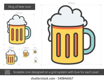 Mug of beer vector line icon isolated on white background. Mug of beer line icon for infographic, website or app. Scalable icon designed on a grid system.